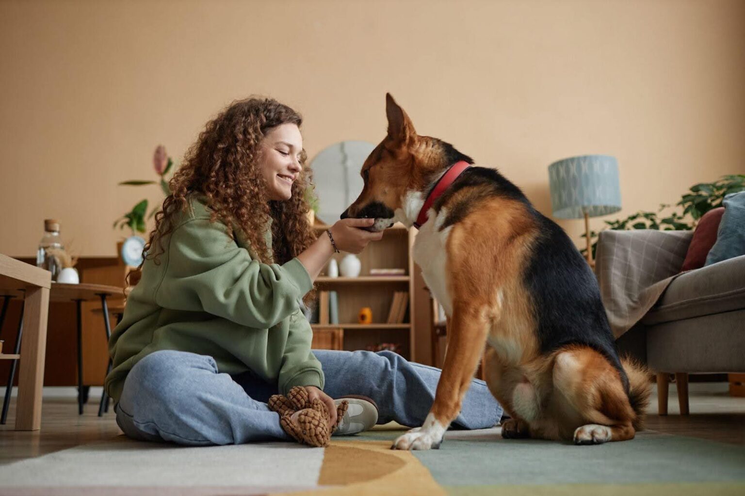 woman feeding emotional support animal